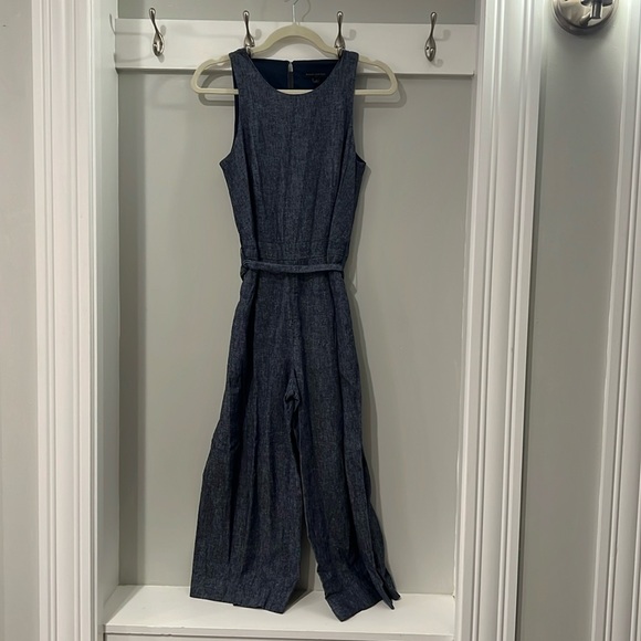 Banana Republic Chambray Blue Linen Blend Tie Waist Jumpsuit - Picture 3 of 10